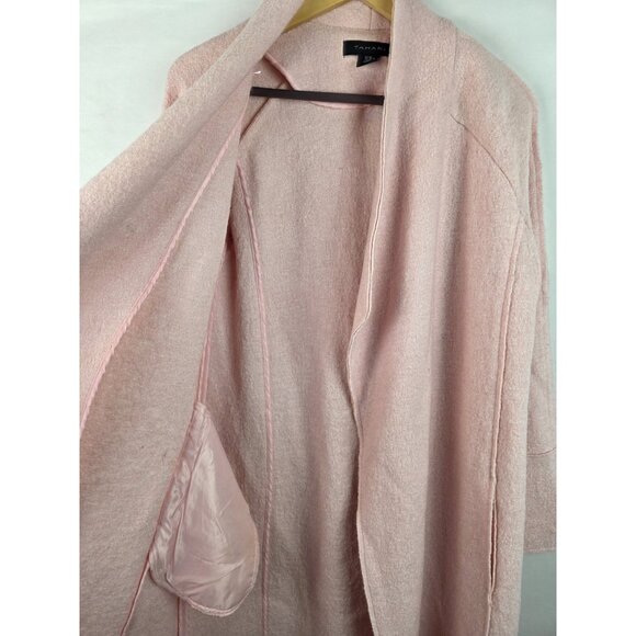 Tahari Women's Jacket Size Medium Pink Open Front Long Trench Coat Wool Blend - Picture 9 of 15